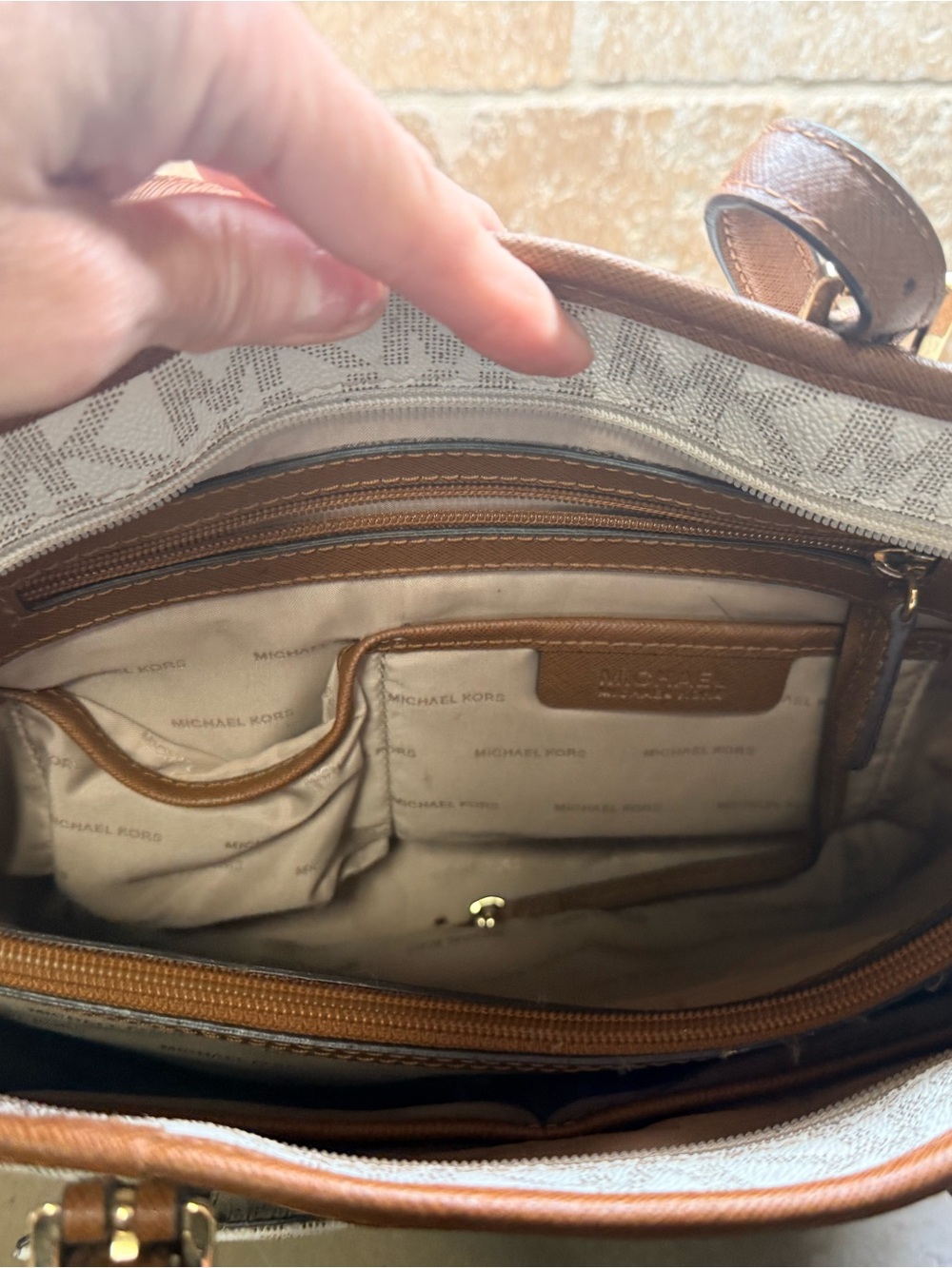 Michael Kors Cream Logo Tote with Brown Leather Trim - Picture 4 of 9